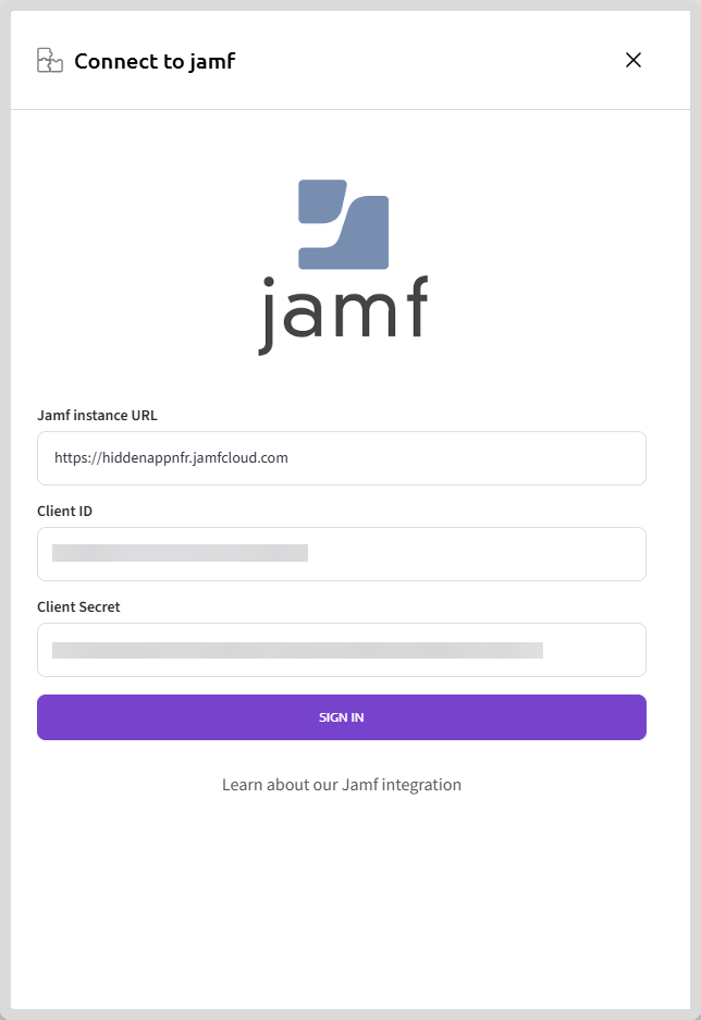 Enter Jamf instance details in Senturo