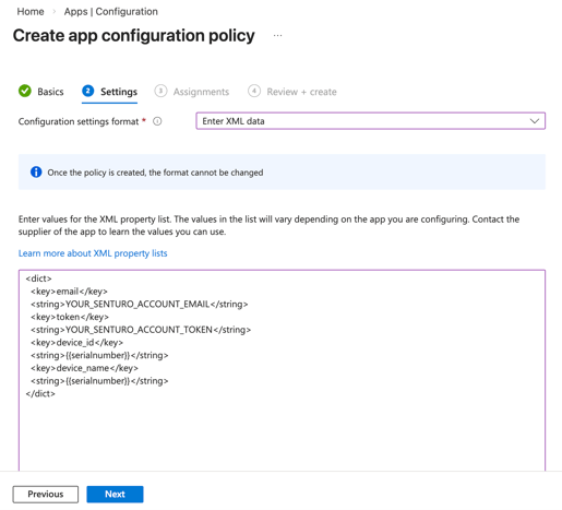 PLIST XML code entered