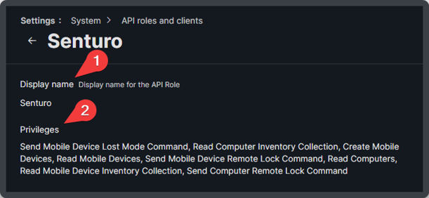 Required API privileges selected in Jamf Pro
