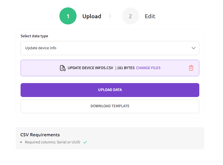 Update Device Info Using CSV Import